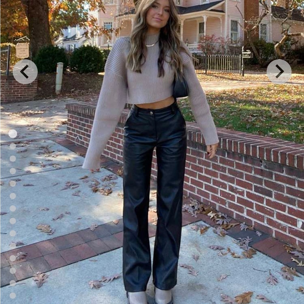 Black PU pant from Beginning Boutique! Super cute high waited pant w/ wide leg